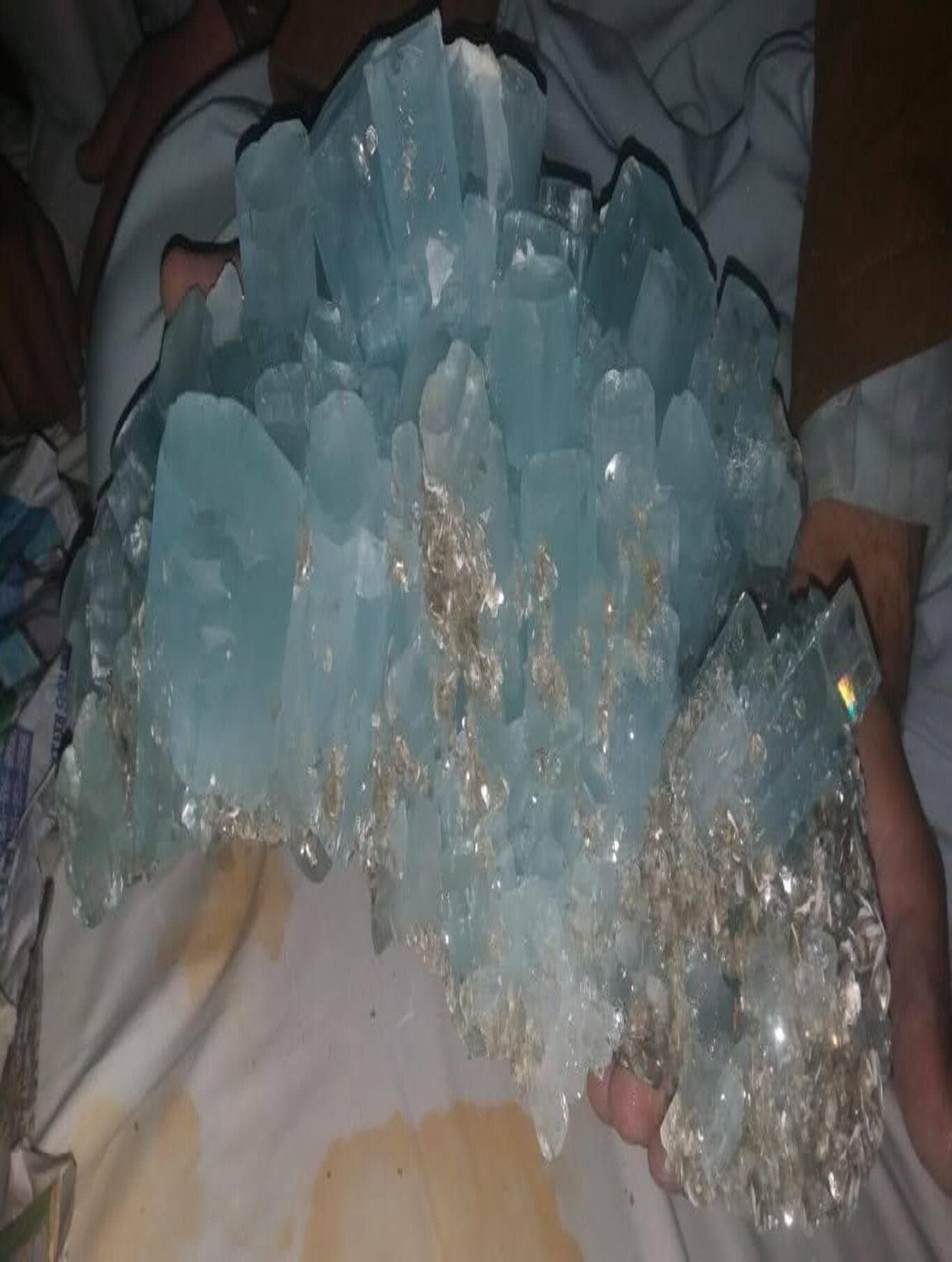 A large natural aquamarine crystal cluster specimen from the Hunza Minerals collection